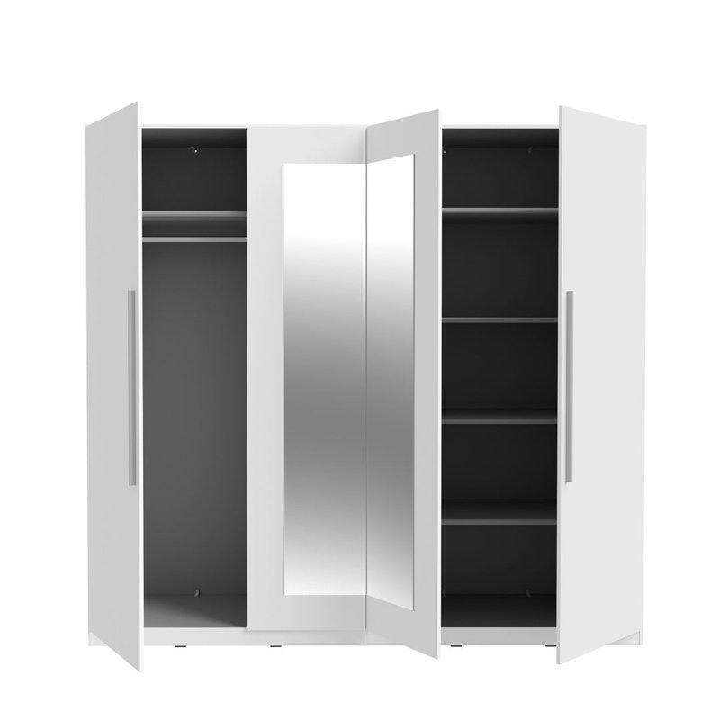 Chamniss 4 Door Mirrored Wardrobe in White, 228 cm