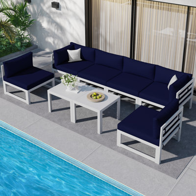 Gilemette 8-Piece Modern Aluminum Outdoor Sectional Seating Group with Cushions & Coffee Table, Rust-Resistant Patio Conversation Set