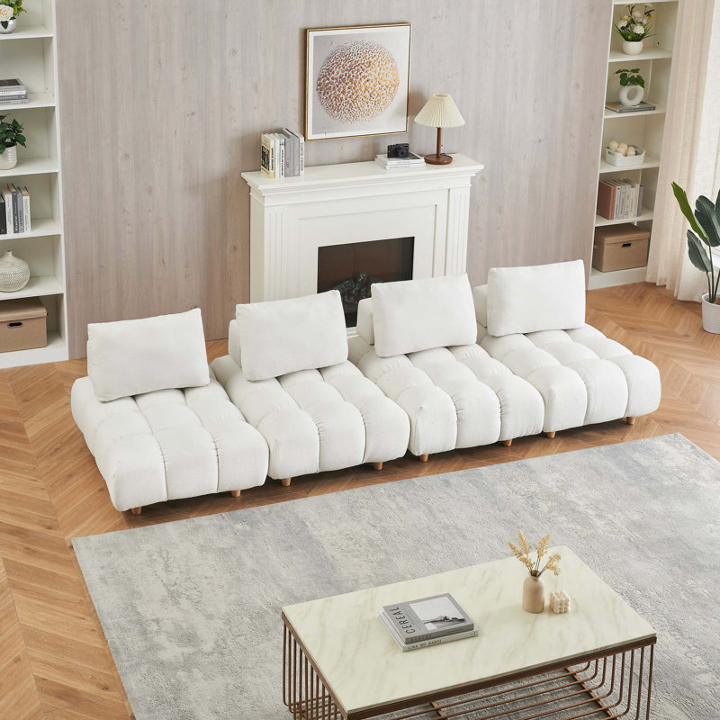 Canapé Teddy avec sièges spacieux et confortables, 4, H 29,5 po x l 120 po x P 40,2 po, Beige