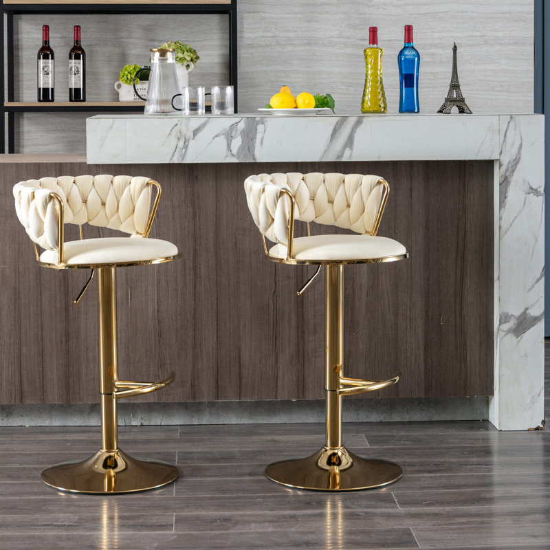 Ensemble de 2 tabourets de bar réglables avec repose-pieds chromé et base pivotante