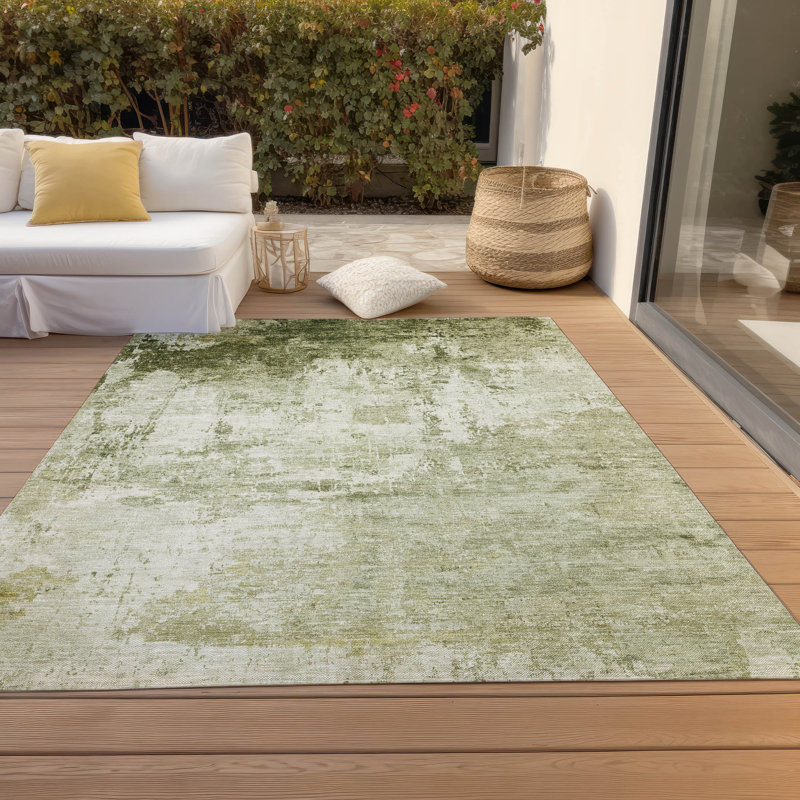 Tapis de sauge Xhevrie intérieur / extérieur lavable à la machine, Rectangle 5 pi x 7 pi 6 po