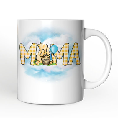 Tasse de maman ours en vichy, cadeau de famille d'ours au miel avec nom personnalisé