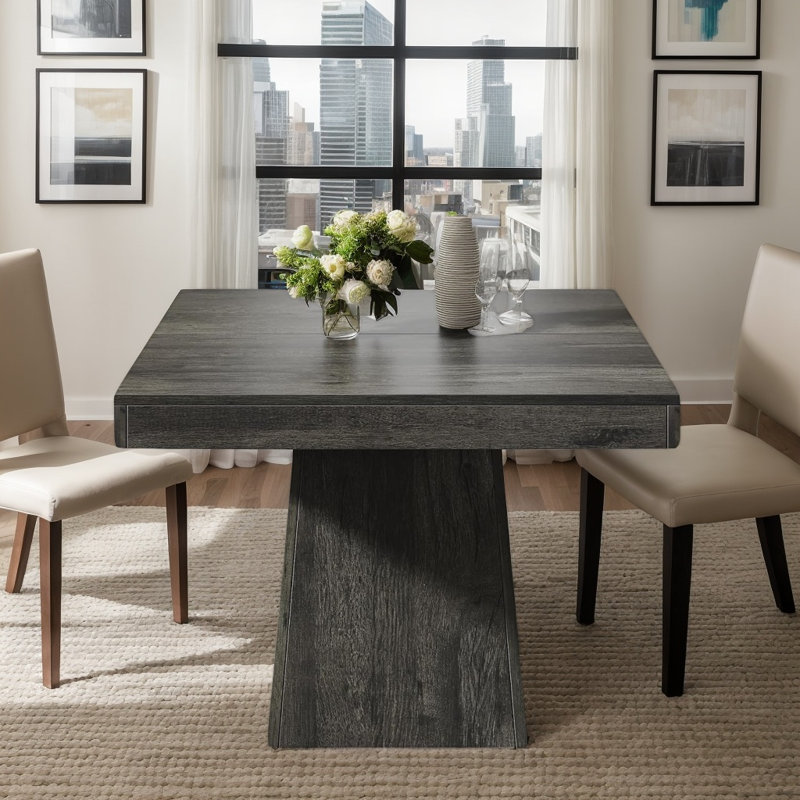 Petite table carrée pour 4 personnes, table de cuisine de style industriel/ferme avec pied central robuste, Gris