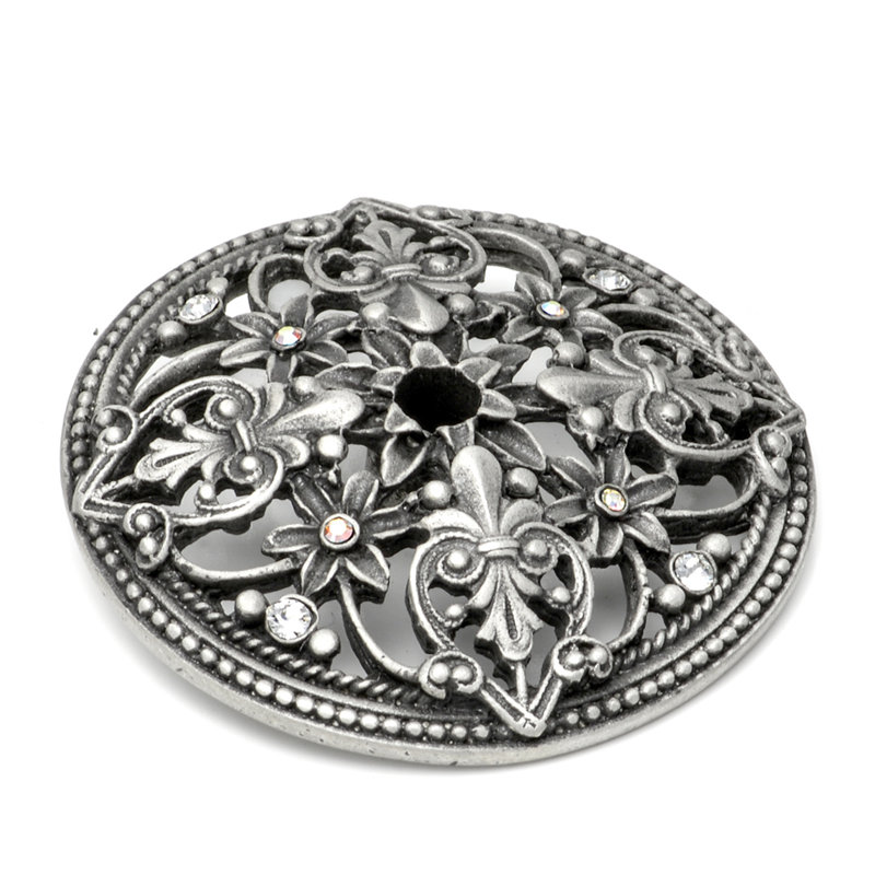 Juliane Grace large round back plate Clear & Aquamarine Swarovski Crystals in Antique Brass, Satin