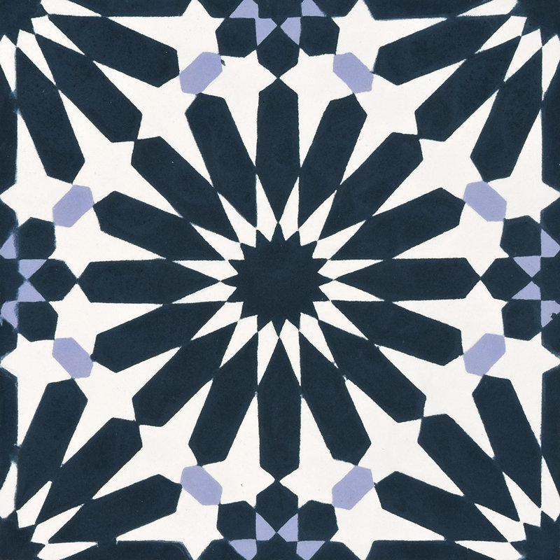 8" x 8" Cement Patterned Wall & Floor Tile, Navy Blue/Purple/White