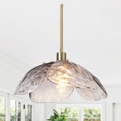 Allaya 1 - Light 14" Wide Modern Hammered Petals Glass Gold Unique/Statement Pendant for Dining Room Living Room Foyer Entryway