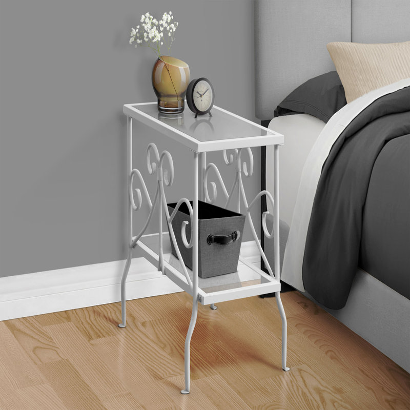 Table d'appoint, table d'appoint, table de bout, table de chevet, lampe, verre trempé transparent, métal, traditionnel, Blanc