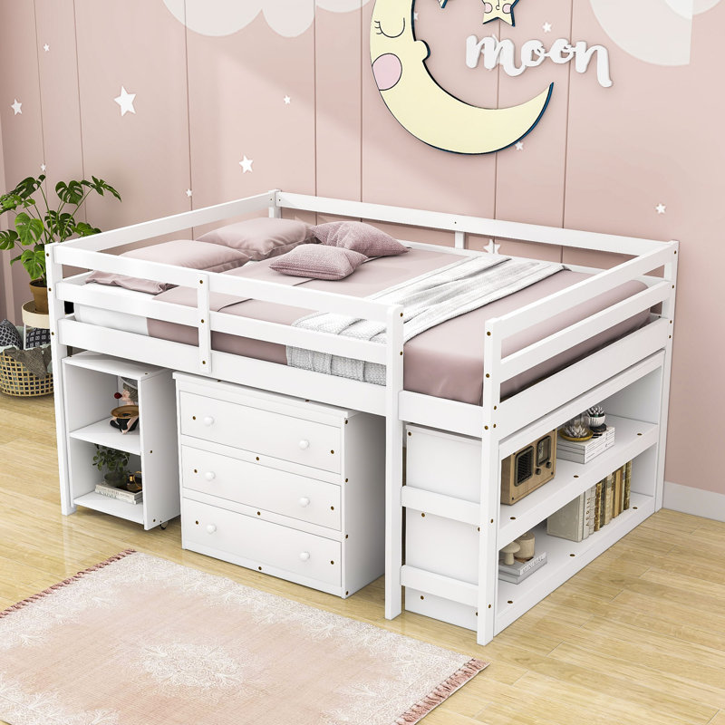 Esperio Kids Full Loft Bed with Drawers, White