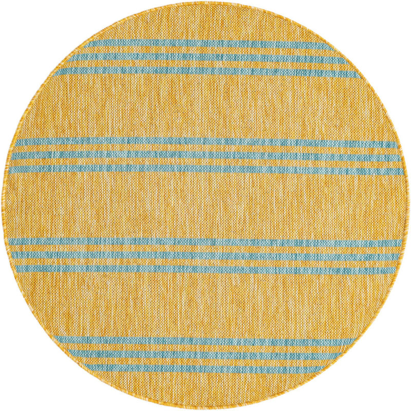Outdoor Destiny Area Rug Mustard Color, Round 3'3"