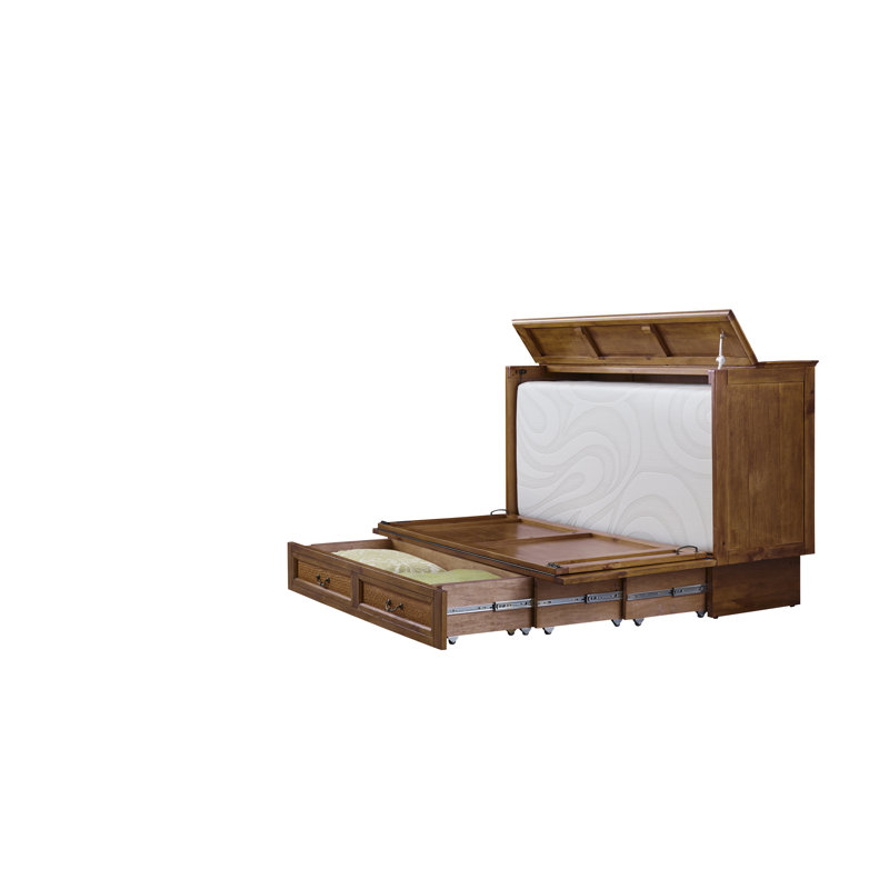 Queen Solid Wood Storage Murphy Bed with Mattress and Power Outlets