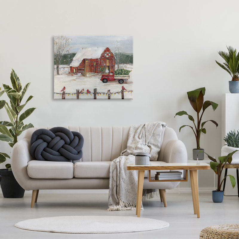 Holiday Barn Winter Scene Canvas Wall Art, 40" x 30"