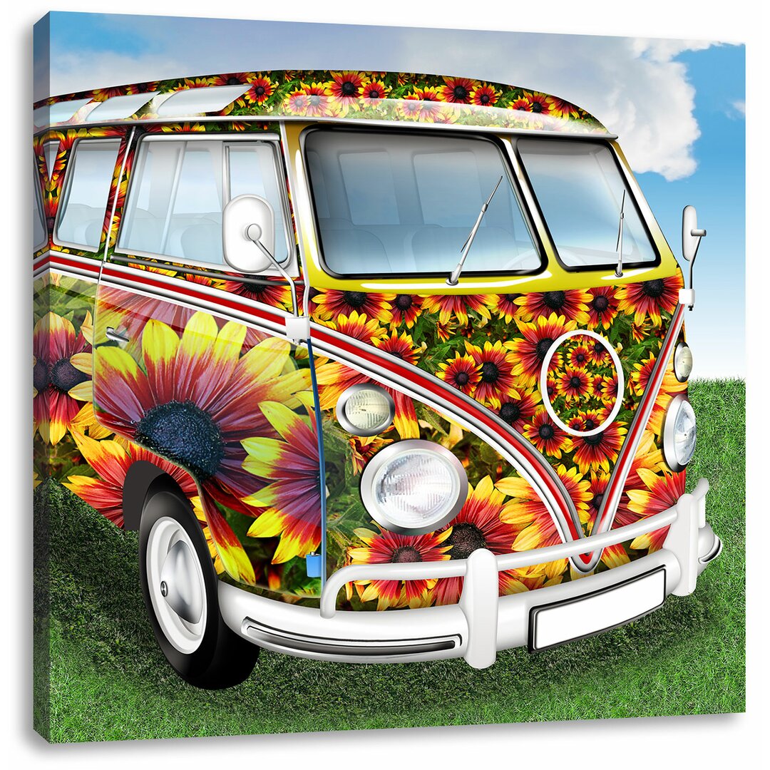 Leinwandbild Kult 60´s Flower Power Hippie Bus