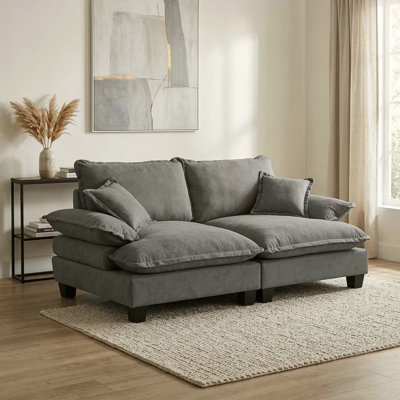 Canapé en chenille pour voilier, causeuse modulaire à 2 places avec accoudoirs courbés, canapé Comfort-First pour petits espaces et appartements, gris