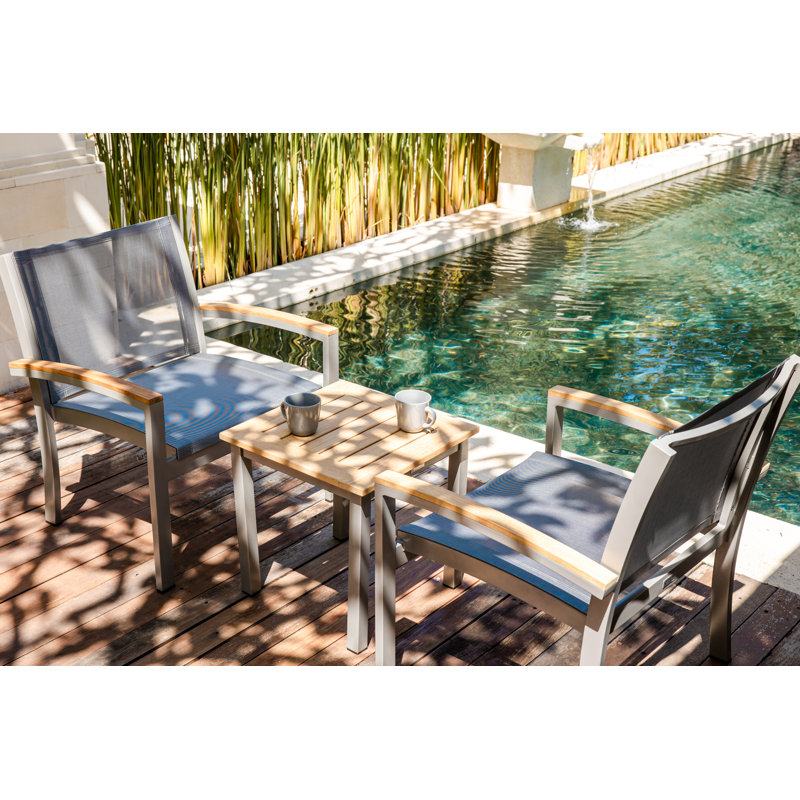Tribeca Aluminum Teak Sling Stacking Lounge Chair, Silver/Brown