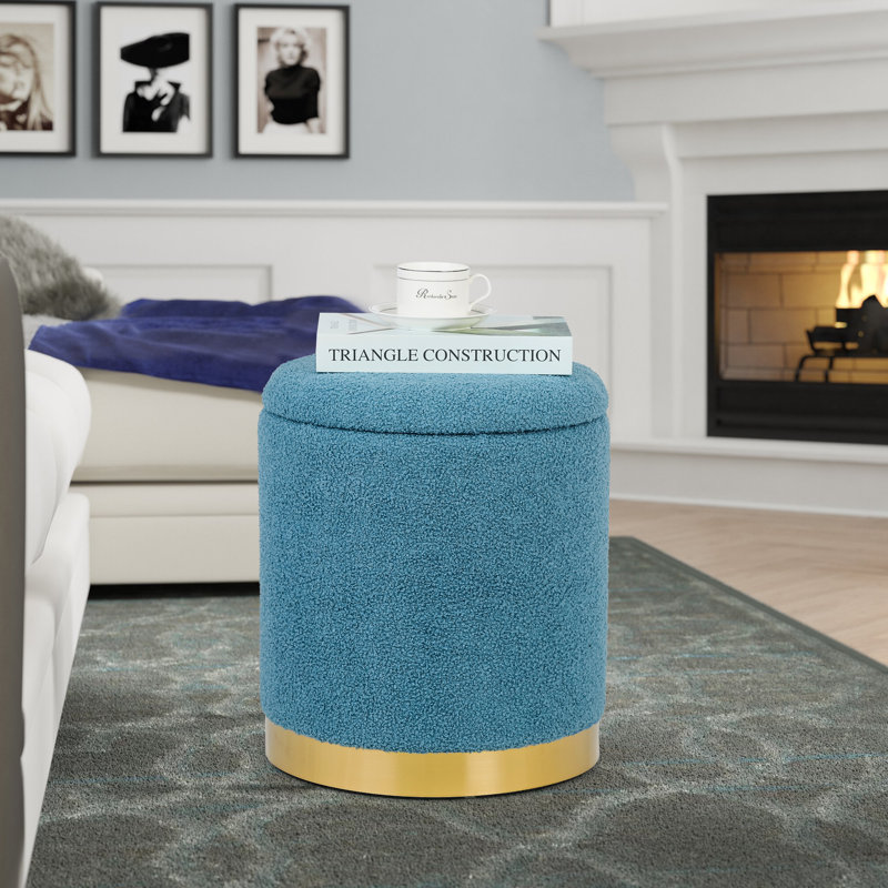 Gergina 15" W Teddy Cylinder Storage Ottoman, Light Blue