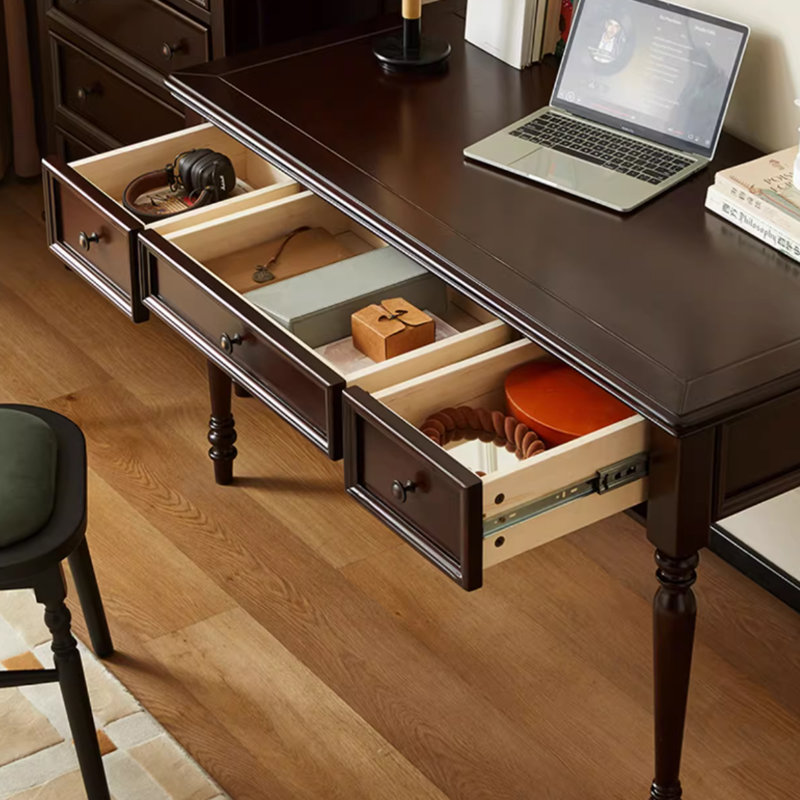 Classic Dark Brown 3-drawer Solid Wood Desk