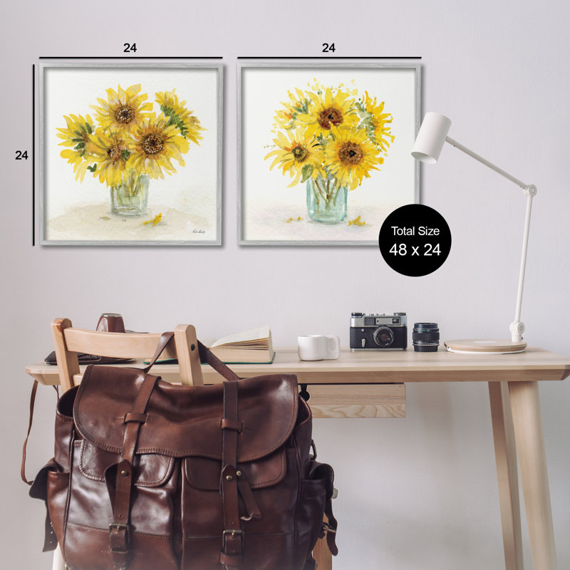«Sunflower Bouquet Jar», ensemble de 2 giclées par Paul Brent, Estampe numérique Farmhouse, H 24 po x l 24 po