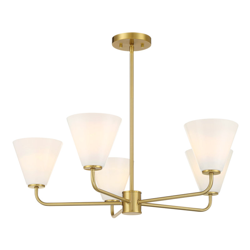 Lustre Hashimoto , H 9,25 po x l 30 po x P 30 po, Laiton, 5 lumières