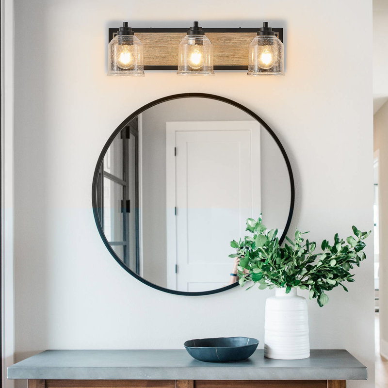 Éclairage pour meuble-lavabo noir avec abat-jour en verre bullé noir, 3, Noir