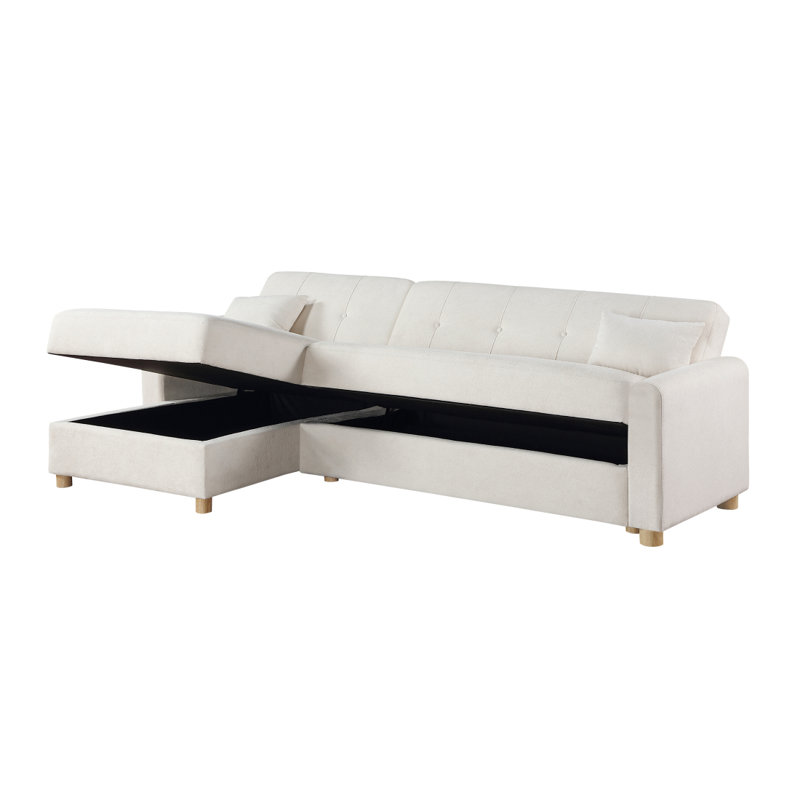 Canapé-lit modulaire convertible en tissu avec méridienne réversible et rangement Modern Thomas, Blanc