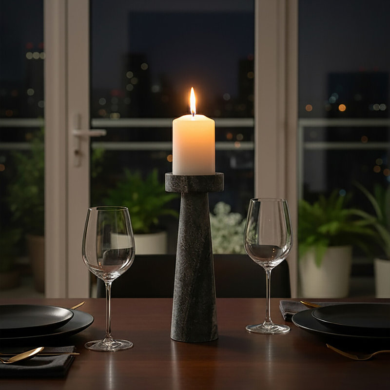 Stone Tabletop Candlestick, 25cm H x 9cm W x 9cm D