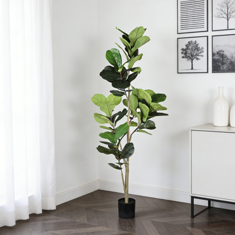 Tioke 6 Ft Artificial Fiddle Leaf Fig Tree with Pot Indoor Fake Plant for Home Living Room Office Decor