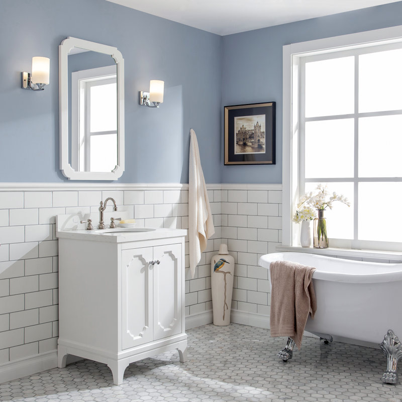 Grand meuble-lavabo de comptoir en marbre d'ingénierie avec robinet Carrara, Blanc pur, Crochet
