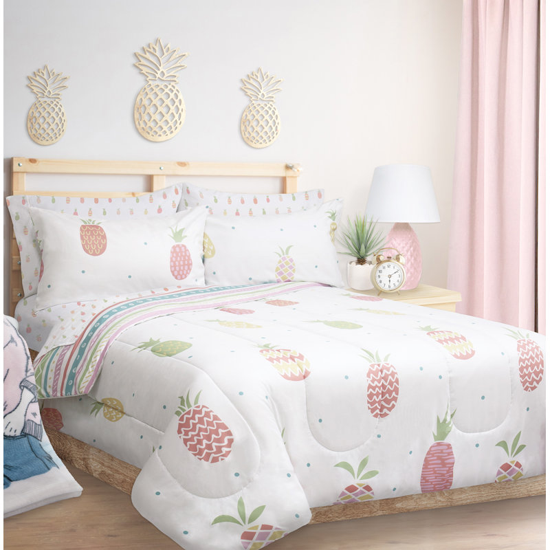  Ensemble d'édredon réversible à motif d'ananas, Édredon simple + 1 Taie décorative