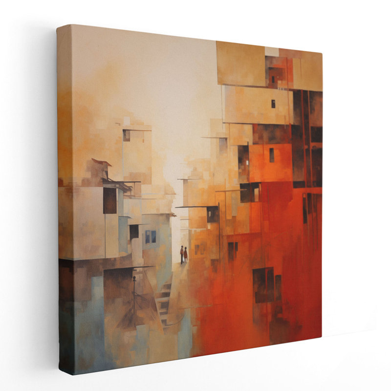 Impression abstraite de paysage urbain en terrasses, Toile tendue, H 20 po x l 20 po