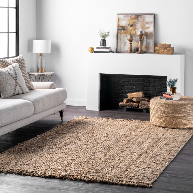 Solid Colour Jute / Sisal Hand Woven Area Rug, Rectangle 183 x 274cm