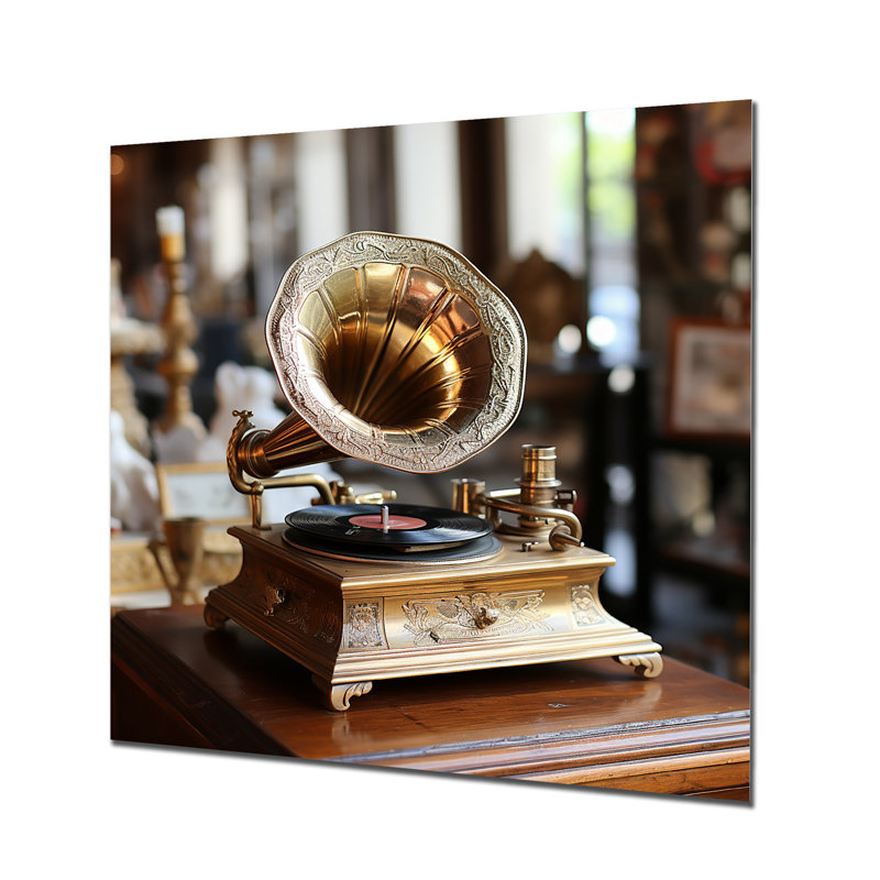 Rétro Phonograph Serenade - art mural en métal Phonographs, H 29 po x l 29 po
