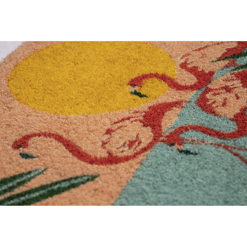 Flamingo Lagoon Outdoor Coir Doormat with Tropical Design