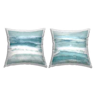 Ensemble de 2 coussins d'extérieur à imprimé abstrait turquoise et blanc par Jake Messina