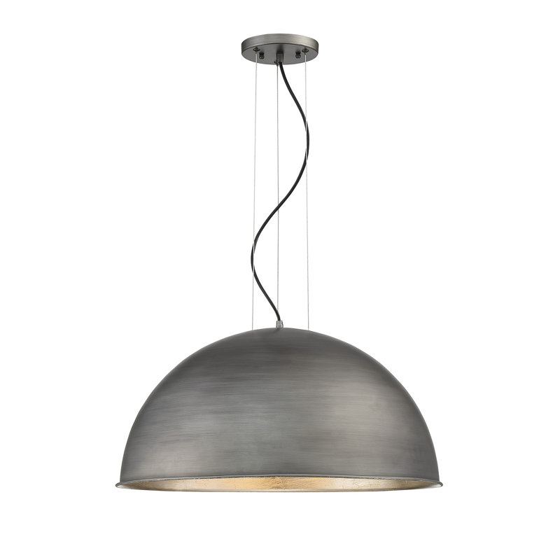 Jaime 3-Light Single Dome Pendant in Rubbed Zinc/Silver, Rubbed Zinc/Silver