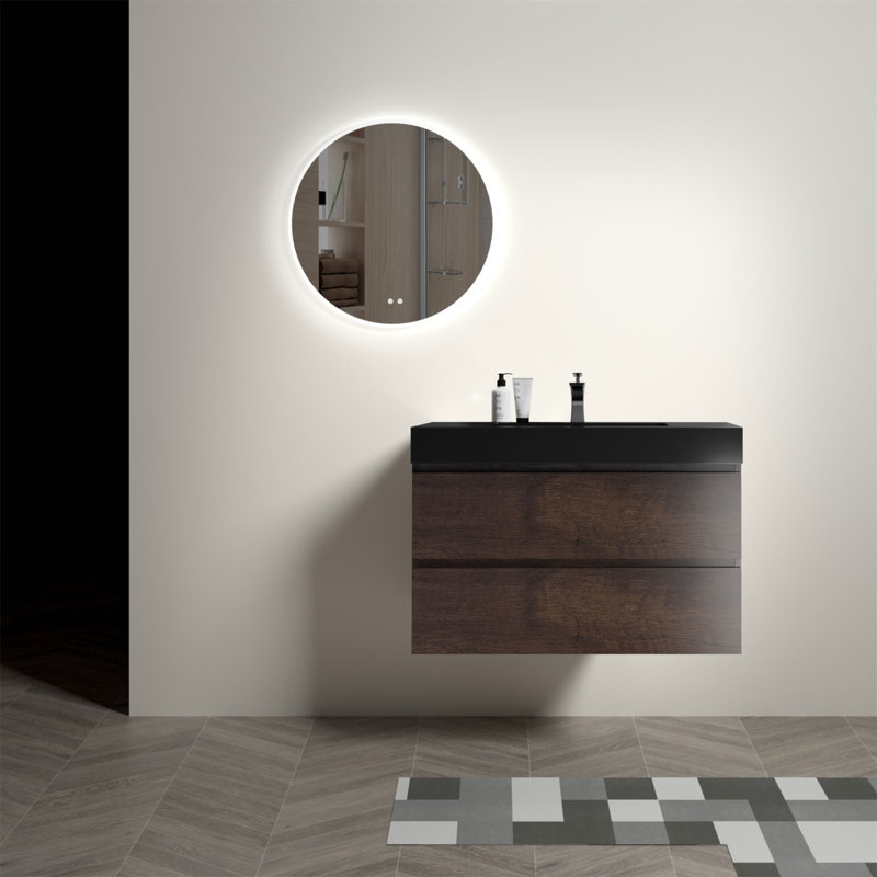 Meuble-lavabo de 36 po avec lavabo, grand rangement, conception flottante murale pour salle de bain moderne, lavabo une pièce
