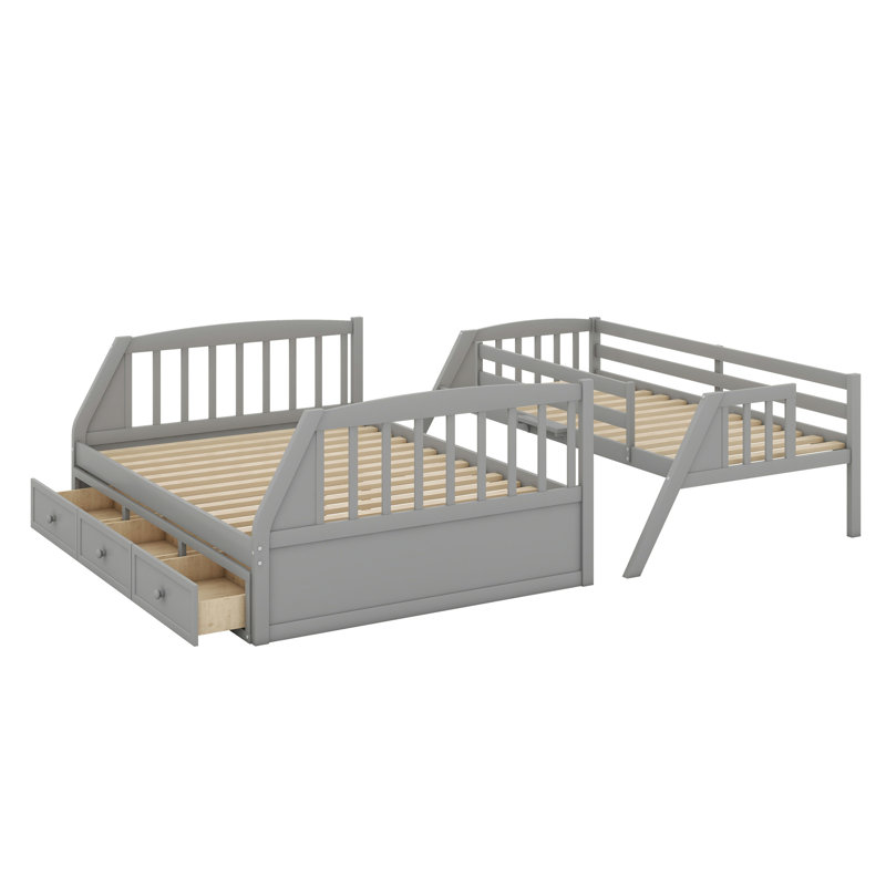 Jazziel Kids Twin Over Full Bunk Bed with Drawers, Gray