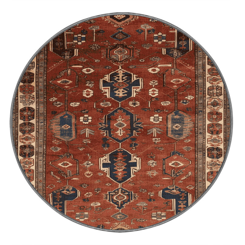 Machine Washable Persian Brown Area Rug, Round 5'