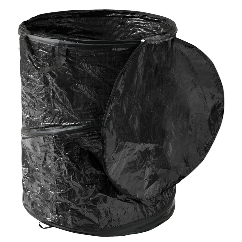 44-Gallon Black Collapsible Plastic Outdoor Trash Can with Lid