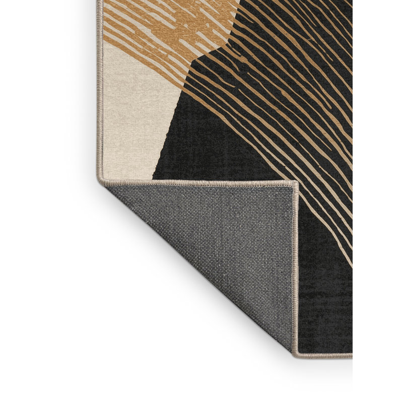 Soft Plush Burnham Dubai Burj Khalifa Sleek & Chic Modern Arc Area Rug in Black – Beige Binding, 2x3