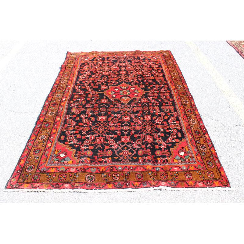 Tapis bleu en laine noué à la main rouge 4 po 11 po x 8 po 2 po