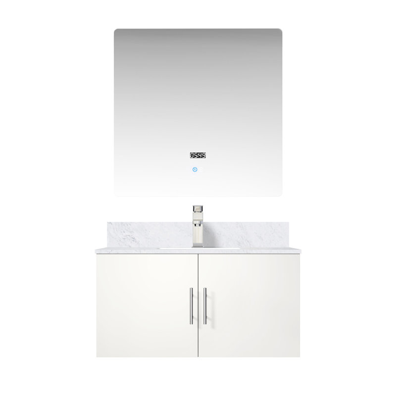 36 po Ensemble de meuble-lavabo avec comptoir à DEL et plan de toilette à miroir en L 22 po., Blanc lustré