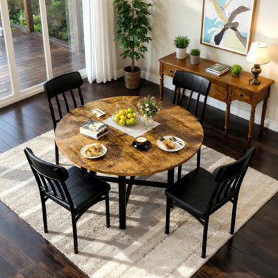 Round Dining Table Set For 4, 5-Piece Circle Kitchen Table And Chairs Set For 4,  Modern Round Dining Table With 4 Faux Leather Upholstered Chairs For Small Space, Kitchen, Breakfast Nook