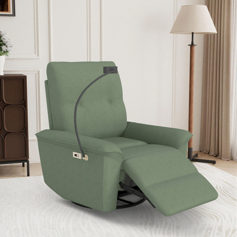 Oversized Power Recliner Chair Swivel Glider With Phone Holder And Usb Charge, Dark Green