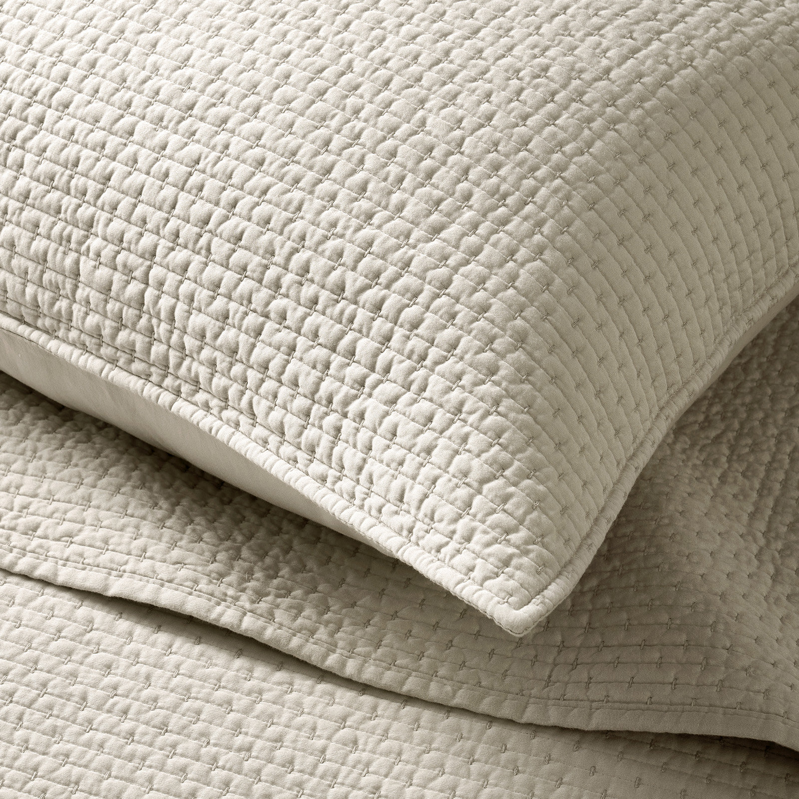 Cotton Sateen Quilt Set, King Quilt + 2 King Shams, Parchment