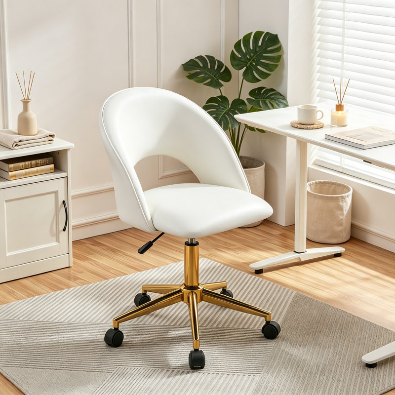 Adjustable Height Upholstered Task Chair, White Velvet