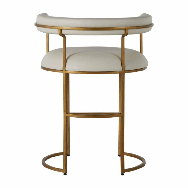 Mack White Leather and Gold Metal Counter Stool