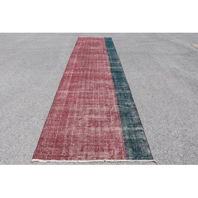 Handcrafted Red and Green Turkish Runner Rug Ideal for Home Decor and High Traffic Areas in a Striking Vintage Design