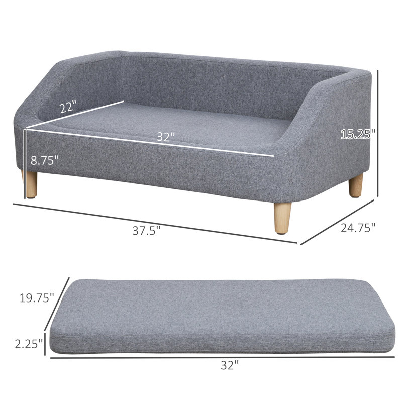 Canapé pour chien de 38 po pour les grandes races de taille moyenne pesant jusqu'à 55 lb, gris, housse lavable, coussin amovible, patins, surélevé, 38 po, gris. Avec base, permet à l'air de circuler et aux animaux de compagnie