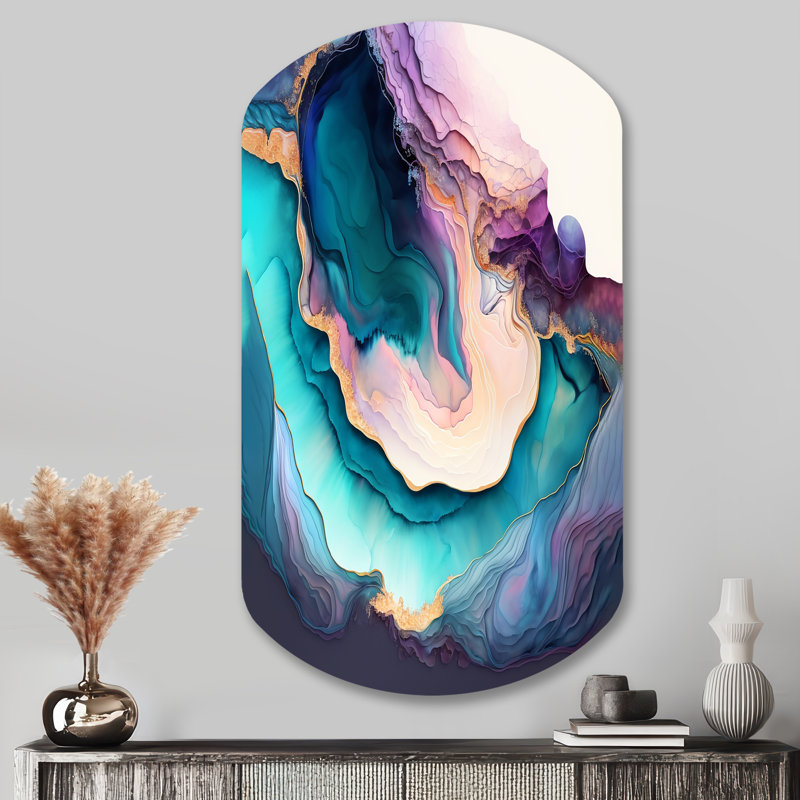 «Blue Blue Abstract Geode I», art mural en métal asymétrique en marbre, impression d'art moderne cylindrique sur métal