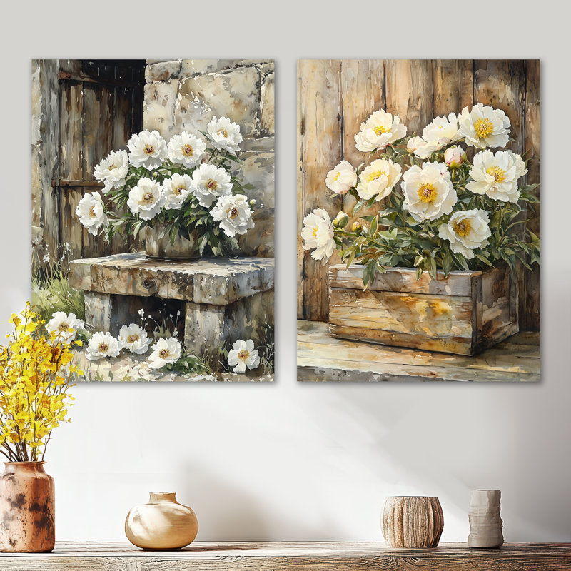 Ensemble de 2 pivoines par l'arrosage II, 32" H x 48" W